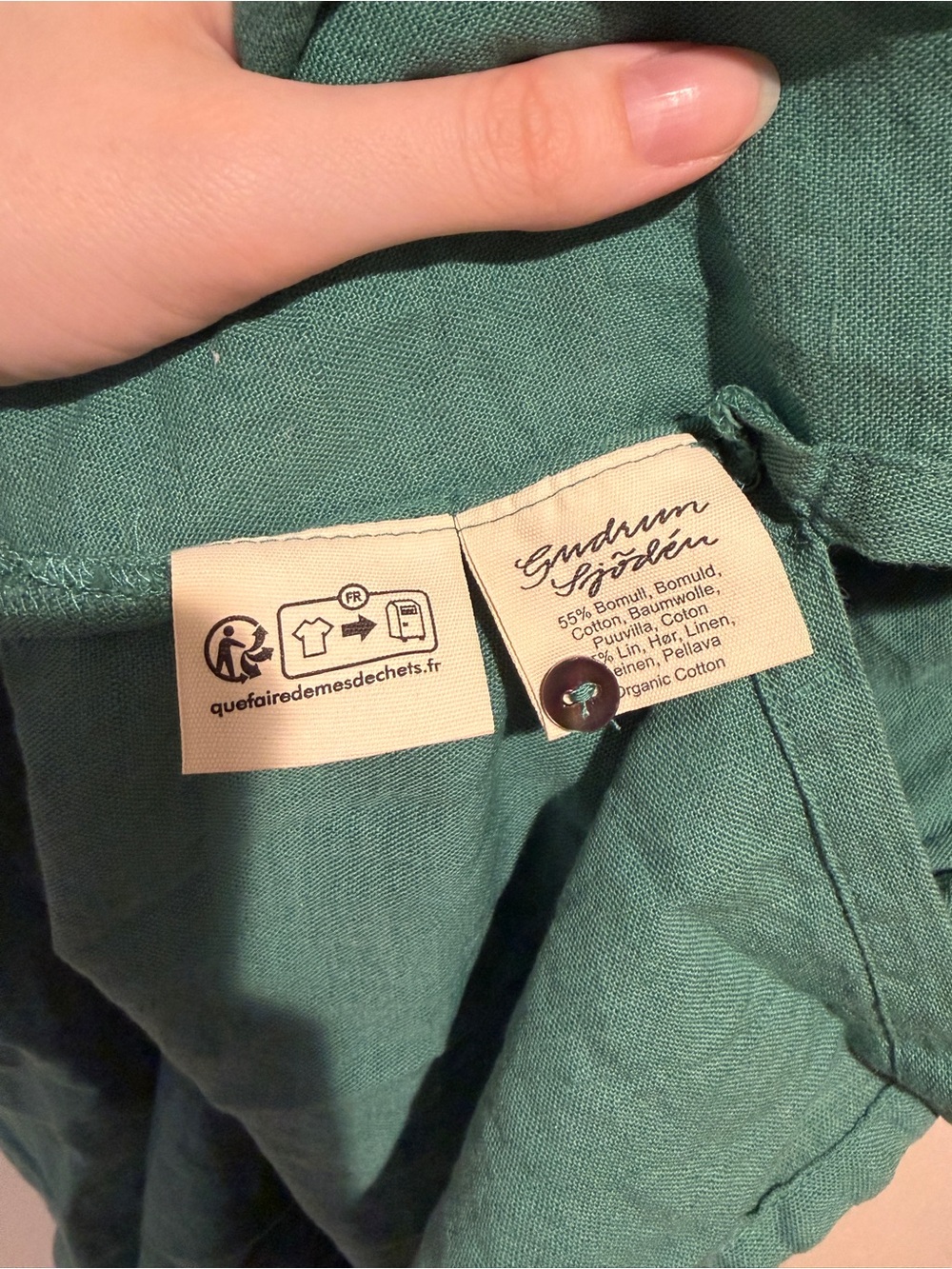 Gudrun Sjoden Teal Embroidered Button Down Dress Cotton Linen Lagenlook Medium - Picture 10 of 15